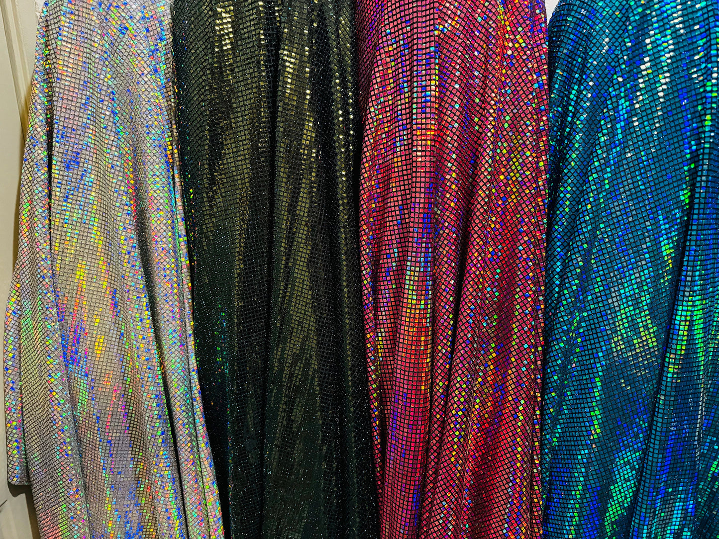 New spectrum geometric sequins designed metallic nylon spandex 2-way stretch 58/60” High quality fabrics by AlexLAFabrics