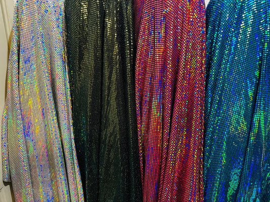 New spectrum geometric sequins designed metallic nylon spandex 2-way stretch 58/60” High quality fabrics by AlexLAFabrics