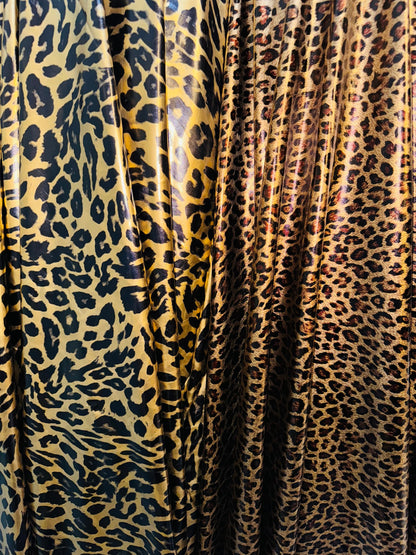 Exotic animal print on stretch vinyl with foil 4-way stretch 58/60” Sold by the YD. Ships worldwide from Los Angeles California USA
