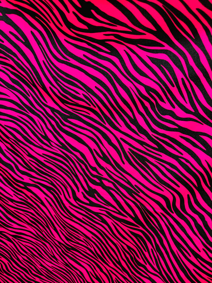 Exotic zebra design Fuchsia/black print on best quality shiny nylon spandex 4-way stretch 58/60”