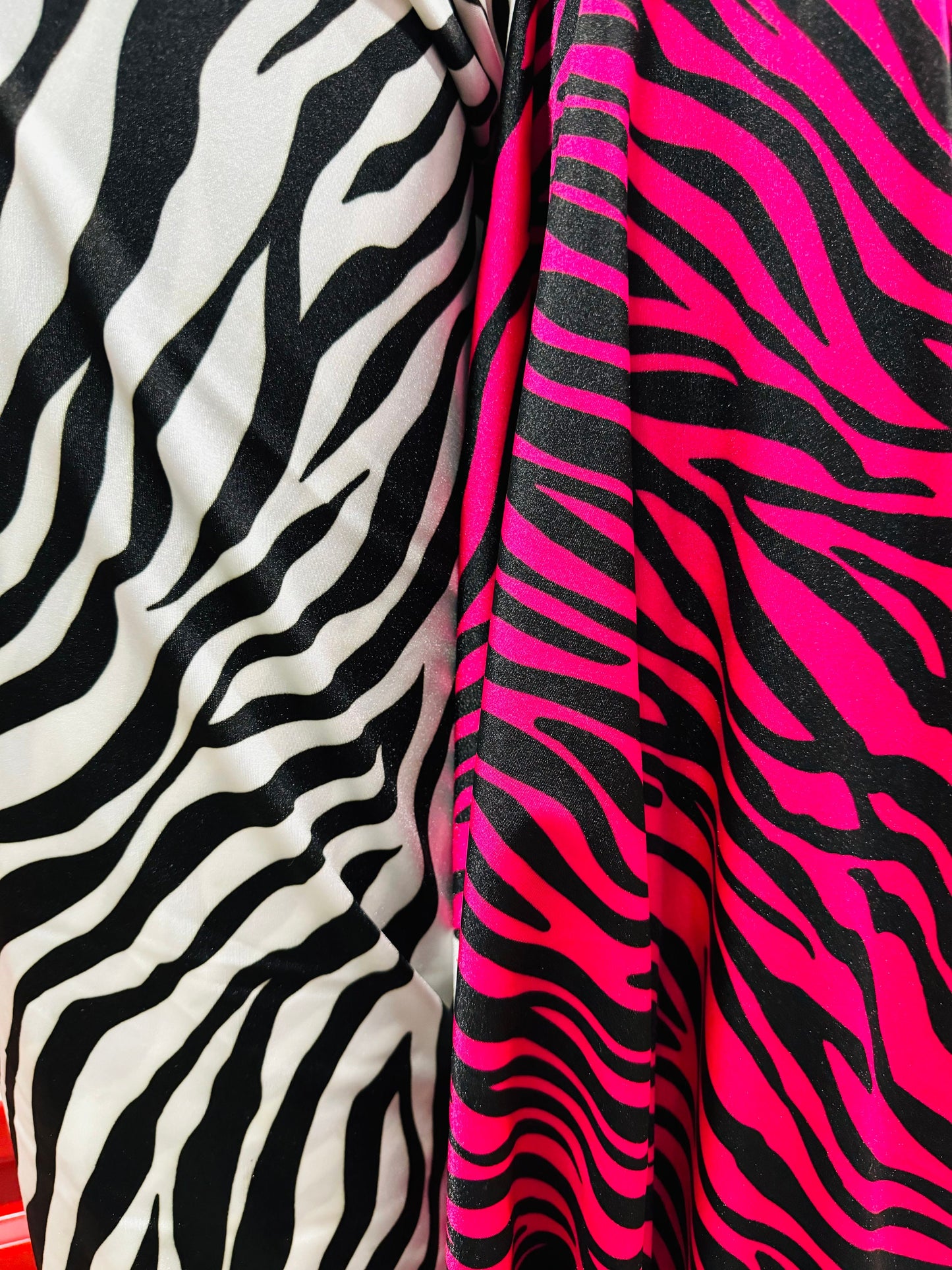 Exotic zebra design Fuchsia/black print on best quality shiny nylon spandex 4-way stretch 58/60” High quality fabrics by AlexLAFabrics