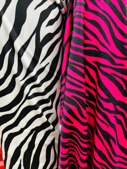 Exotic zebra design Fuchsia/black print on best quality shiny nylon spandex 4-way stretch 58/60” High quality fabrics by AlexLAFabrics