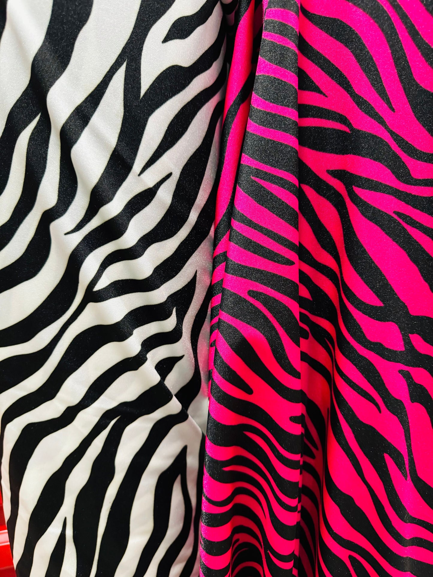Exotic zebra design Fuchsia/black print on best quality shiny nylon spandex 4-way stretch 58/60” High quality fabrics by AlexLAFabrics
