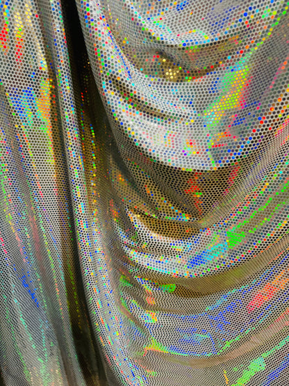Spectrum disco sequins Iridescent silver on poly spandex 2-way stretch 58/60”