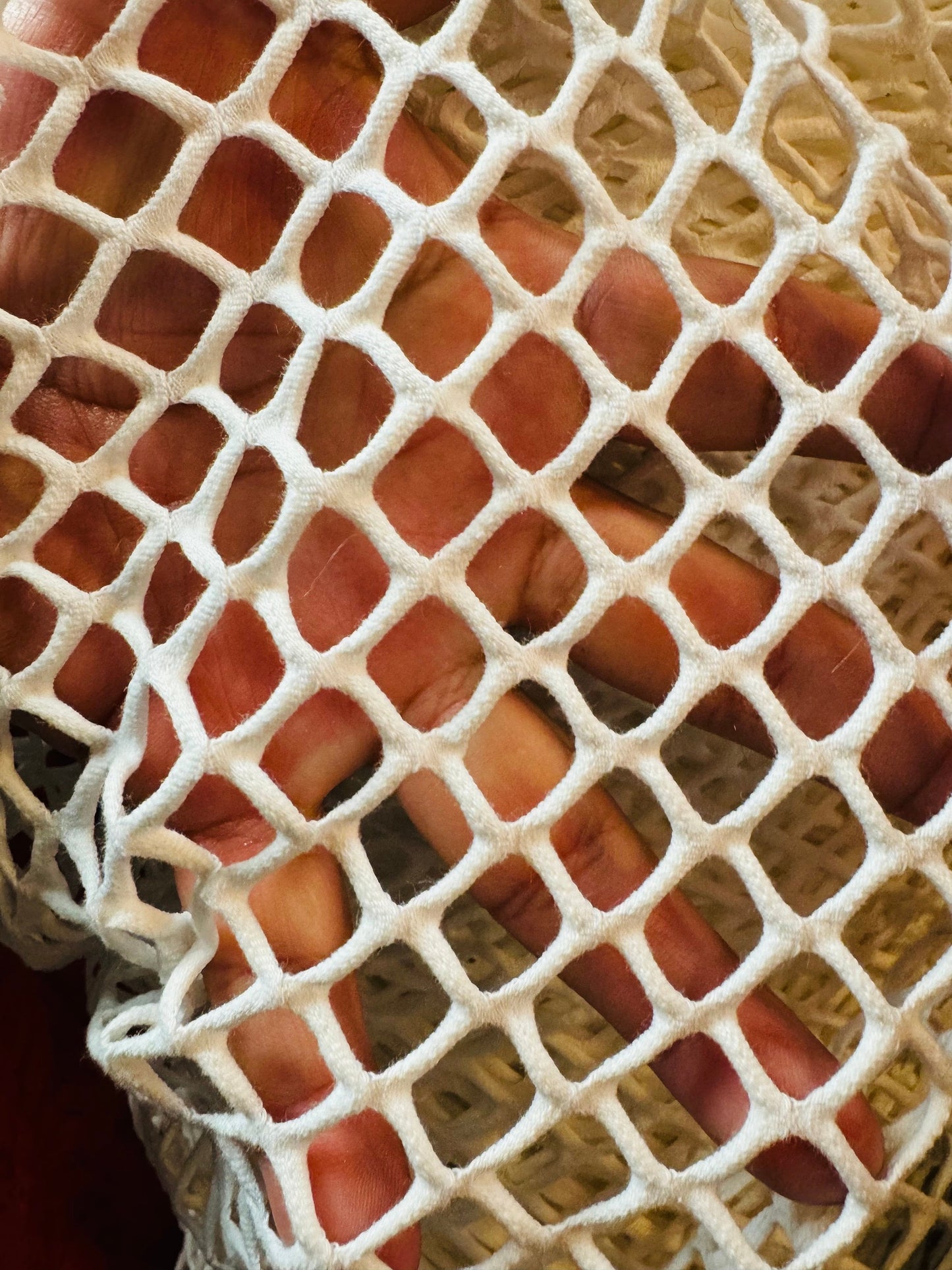 New Fishnet jumbo size white and black  spandex mesh 4-way 58/60” Sold by the YD. Ships worldwide from Los Angeles California USA.