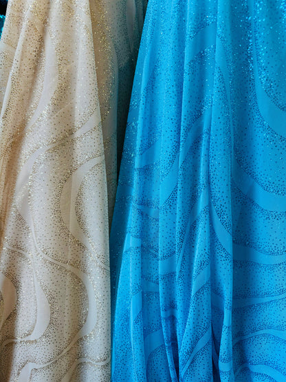 New Luxury Wavy design on mesh with glitter 2-way stretch 58/60”