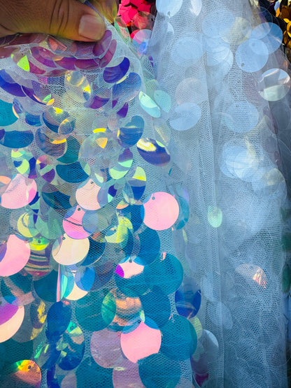 Luxury Paillette sequins embroidered on stretch mesh 2-way 55/57” High quality fabrics by AlexLAFabrics