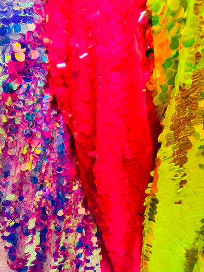 Deluxe Paillette Iridescent sequins Neon colors embroidered on stretch mesh 2-way stretch 55/57” High quality fabrics by AlexLAFabrics