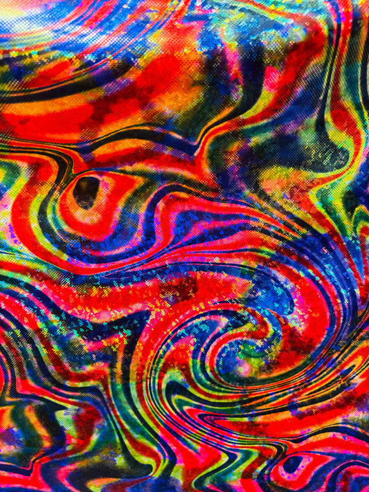 New Modern swirl abstract design on metallic shattered glass nylon spandex 4-way stretch 58/60” High quality fabrics by AlexLAFabrics