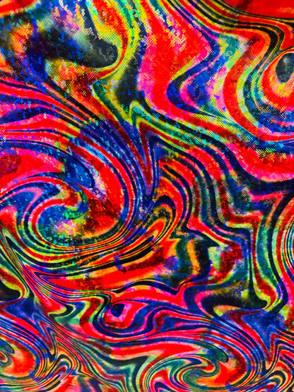 New Modern swirl abstract design on metallic shattered glass nylon spandex 4-way stretch 58/60” High quality fabrics by AlexLAFabrics
