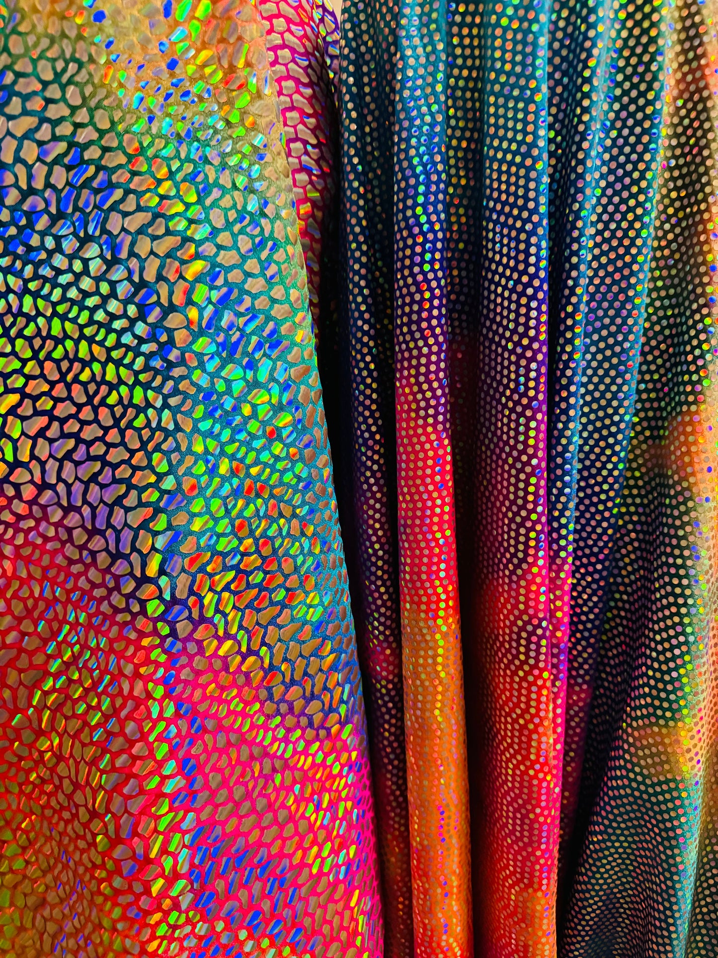 New Dragon and disco rainbow sequins on nylon spandex 4-way stretch rainbow color 58/60” High quality fabrics by AlexLAFabrics