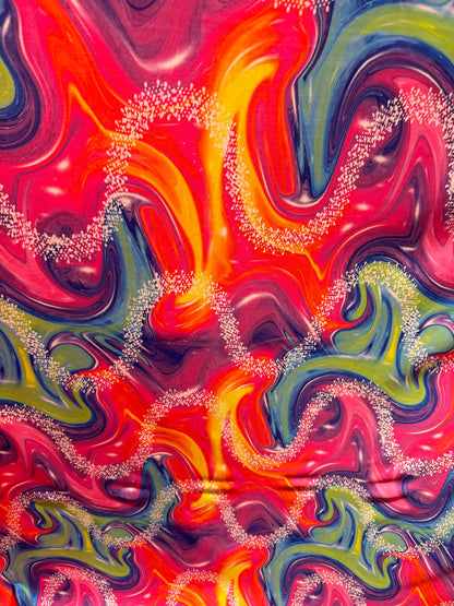 New modern abstract desk multicolor print on great quality of nylon spandex 4-way stretch 58/60”