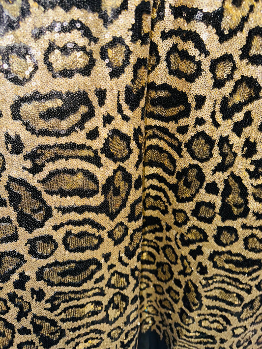 Exotic Leopard sequins design embroidered on stretch mesh 4-way 55/57” High quality fabrics by AlexLAFabrics