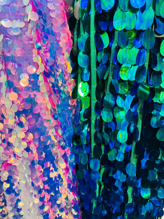 New Luxury sequins paillette and jumbo tear drop sequins embroidered on spandex mesh 4-way 55/57” High quality fabrics by AlexLAFabrics