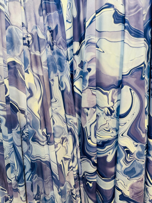 New Lava Abstract design Lavender/Blue nylon spandex and power mesh 4-way stretch 58/60” High quality fabrics by AlexLAFabrics