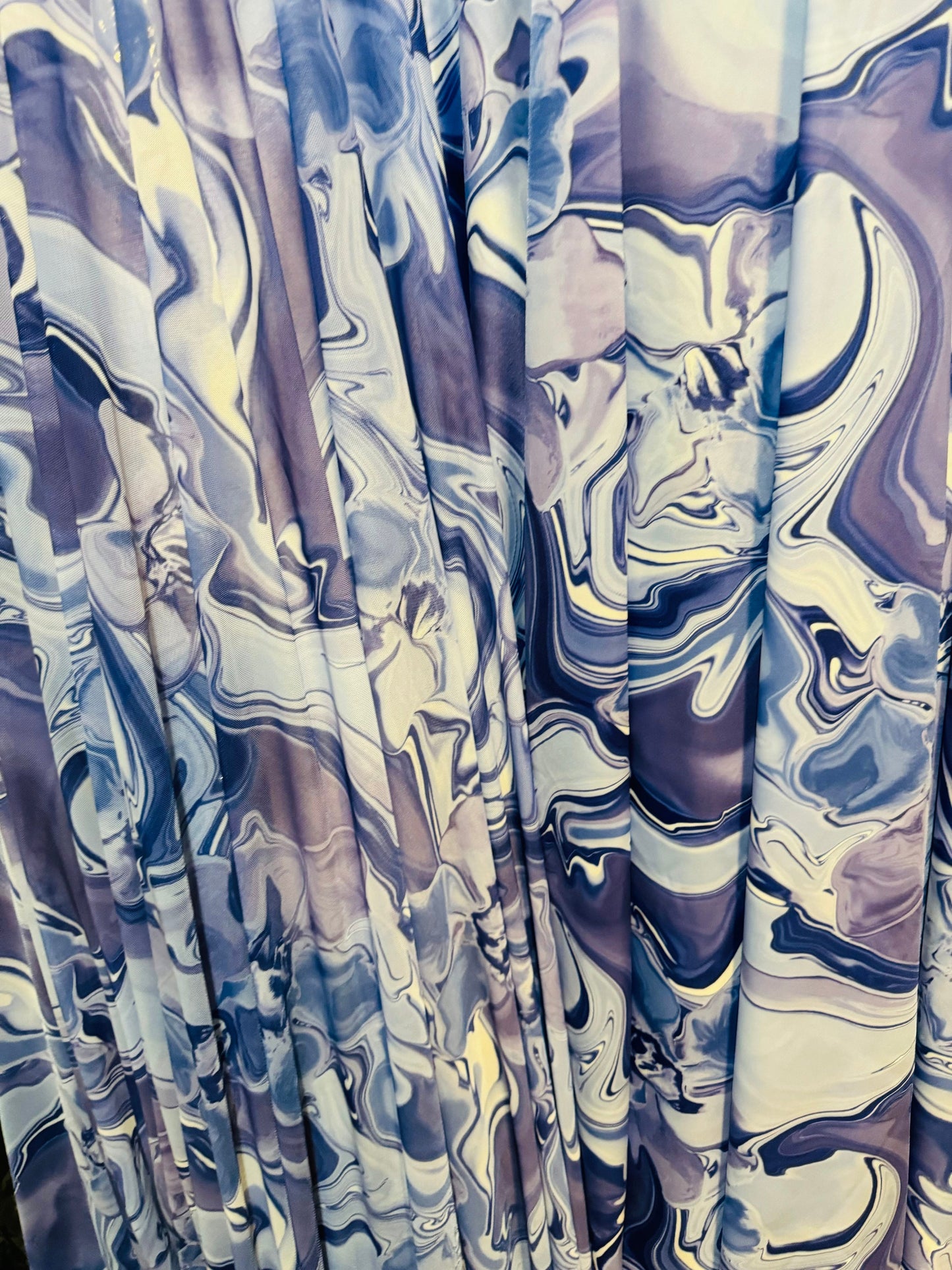 New Lava Abstract design Lavender/Blue nylon spandex and power mesh 4-way stretch 58/60” High quality fabrics by AlexLAFabrics