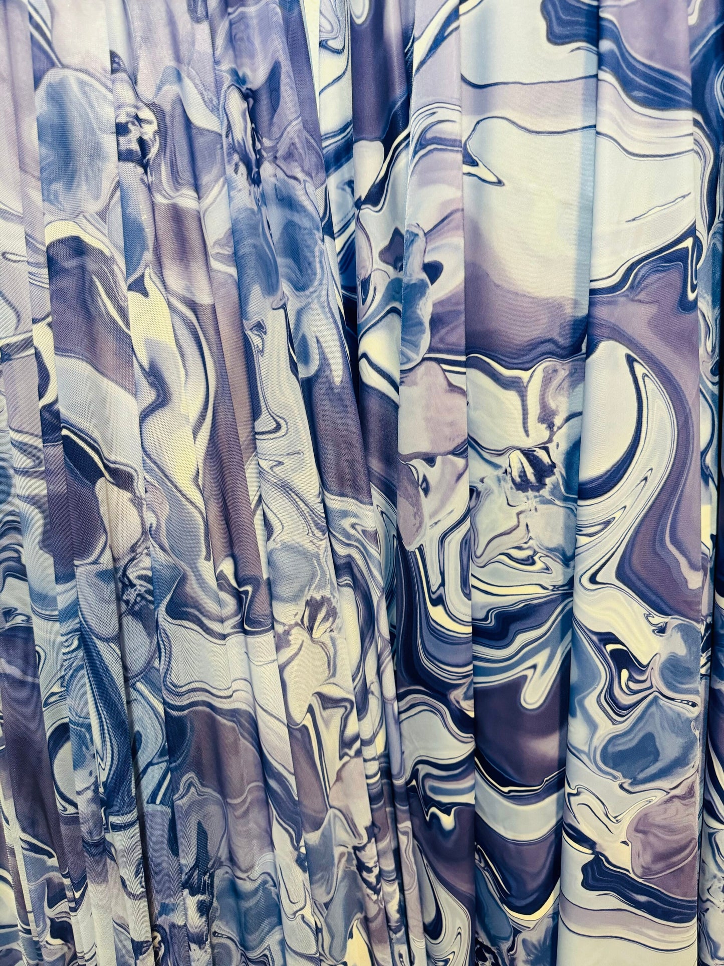 New Lava Abstract design Lavender/Blue nylon spandex and power mesh 4-way stretch 58/60” High quality fabrics by AlexLAFabrics