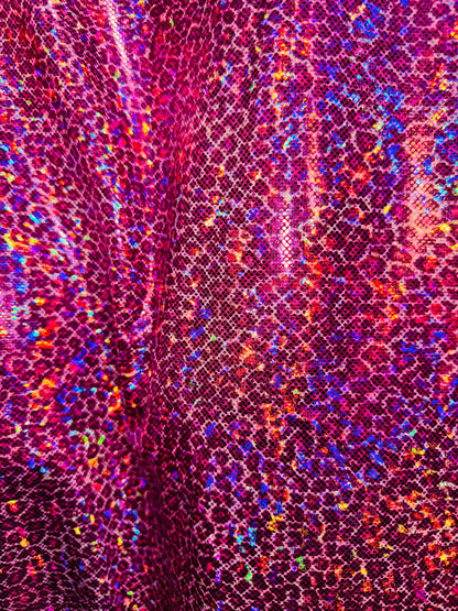 New Wild Cheetah small design on hologram metallic nylon spandex 4-way stretch 58/60” High quality fabrics by AlexLAFabrics