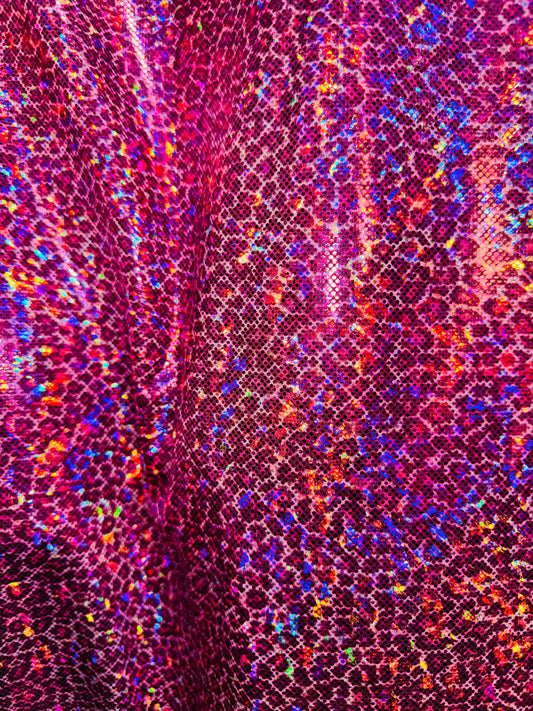New Wild Cheetah small design on hologram metallic nylon spandex 4-way stretch 58/60” High quality fabrics by AlexLAFabrics