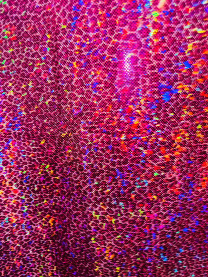 New Wild Cheetah small design on hologram metallic nylon spandex 4-way stretch 58/60” High quality fabrics by AlexLAFabrics