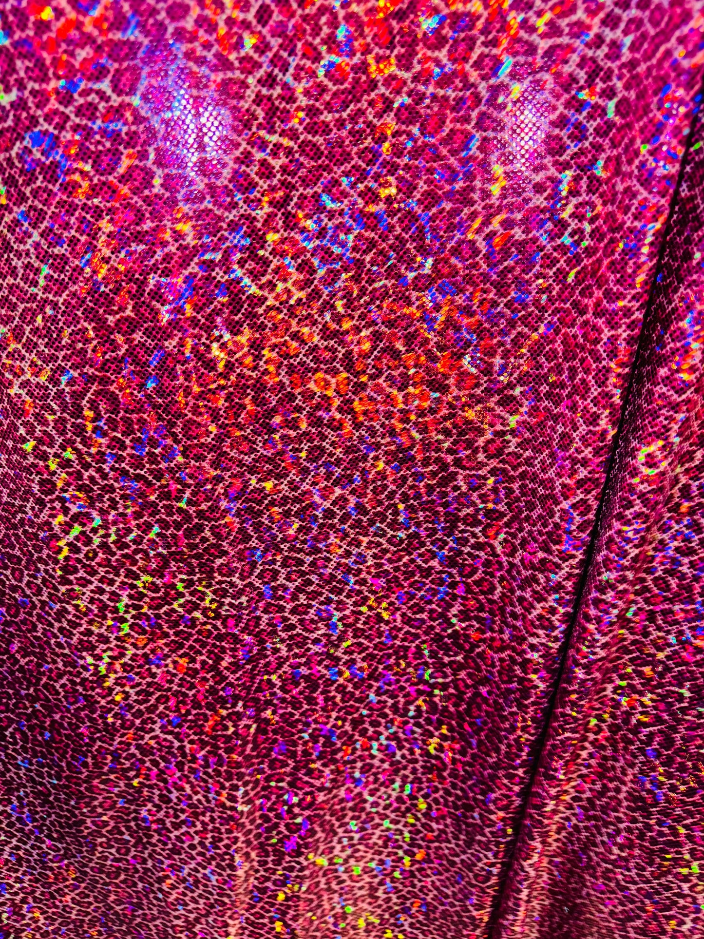 New Wild Cheetah small design on hologram metallic nylon spandex 4-way stretch 58/60” High quality fabrics by AlexLAFabrics
