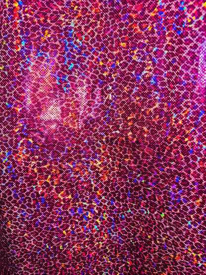 New Wild Cheetah small design on hologram metallic nylon spandex 4-way stretch 58/60” High quality fabrics by AlexLAFabrics