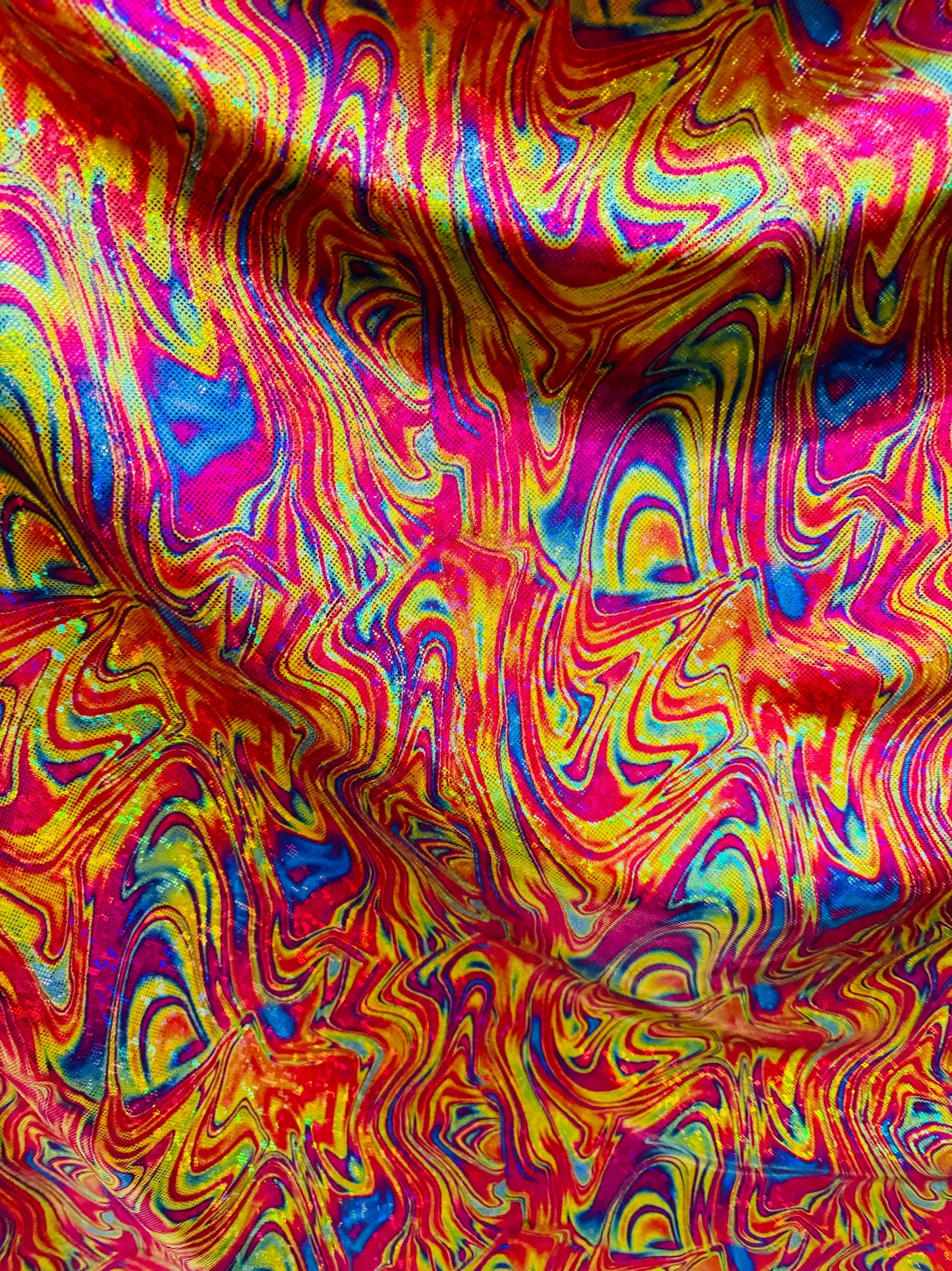 New Luxury lava abstract design on shattered glass hologram metallic nylon spandex 4-way stretch 58-60”