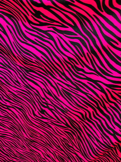 Exotic zebra design Fuchsia/black print on best quality shiny nylon spandex 4-way stretch 58/60”