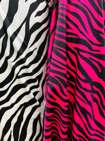 Exotic zebra design Fuchsia/black print on best quality shiny nylon spandex 4-way stretch 58/60” High quality fabrics by AlexLAFabrics