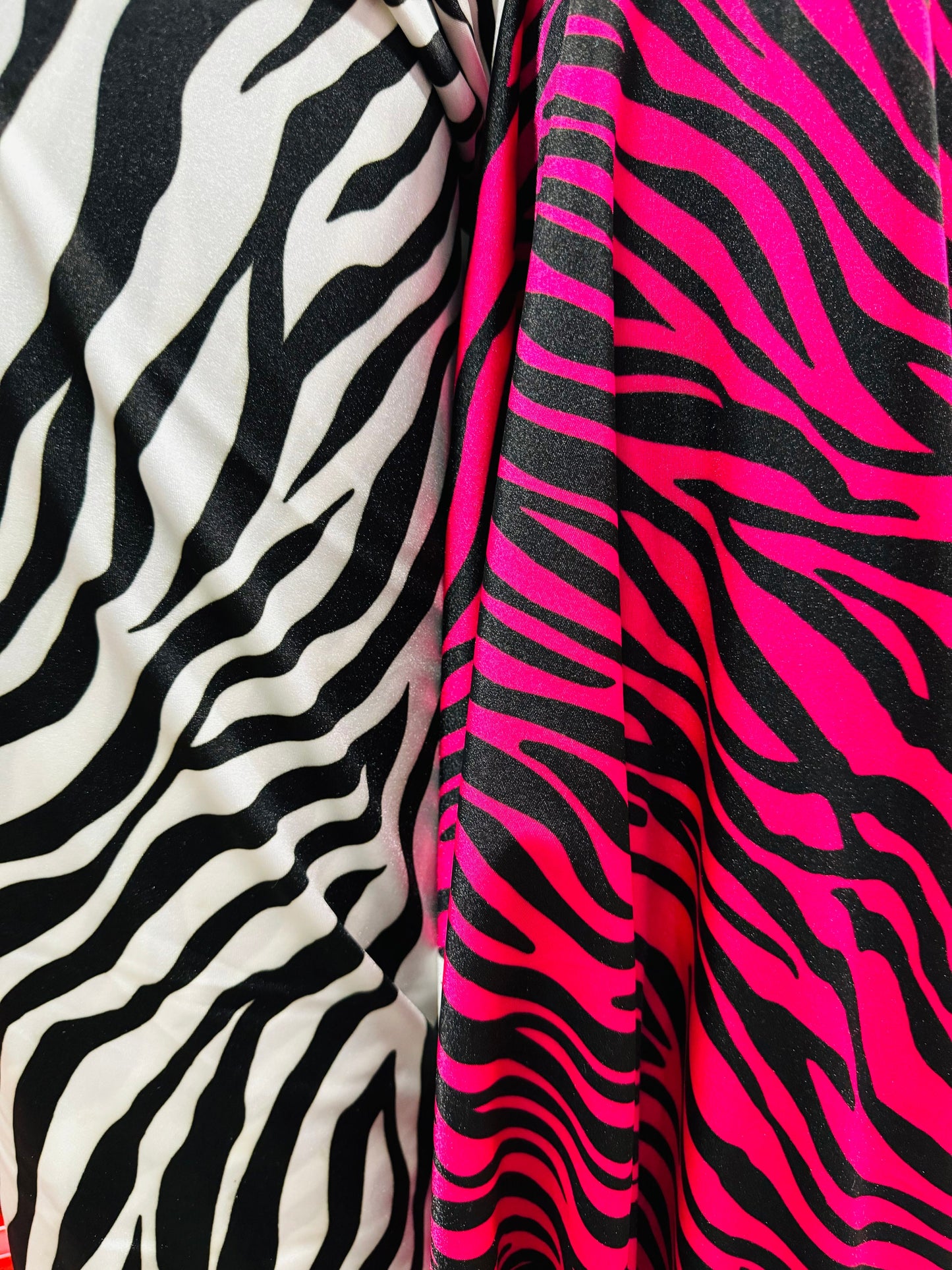 Exotic zebra design Fuchsia/black print on best quality shiny nylon spandex 4-way stretch 58/60” High quality fabrics by AlexLAFabrics