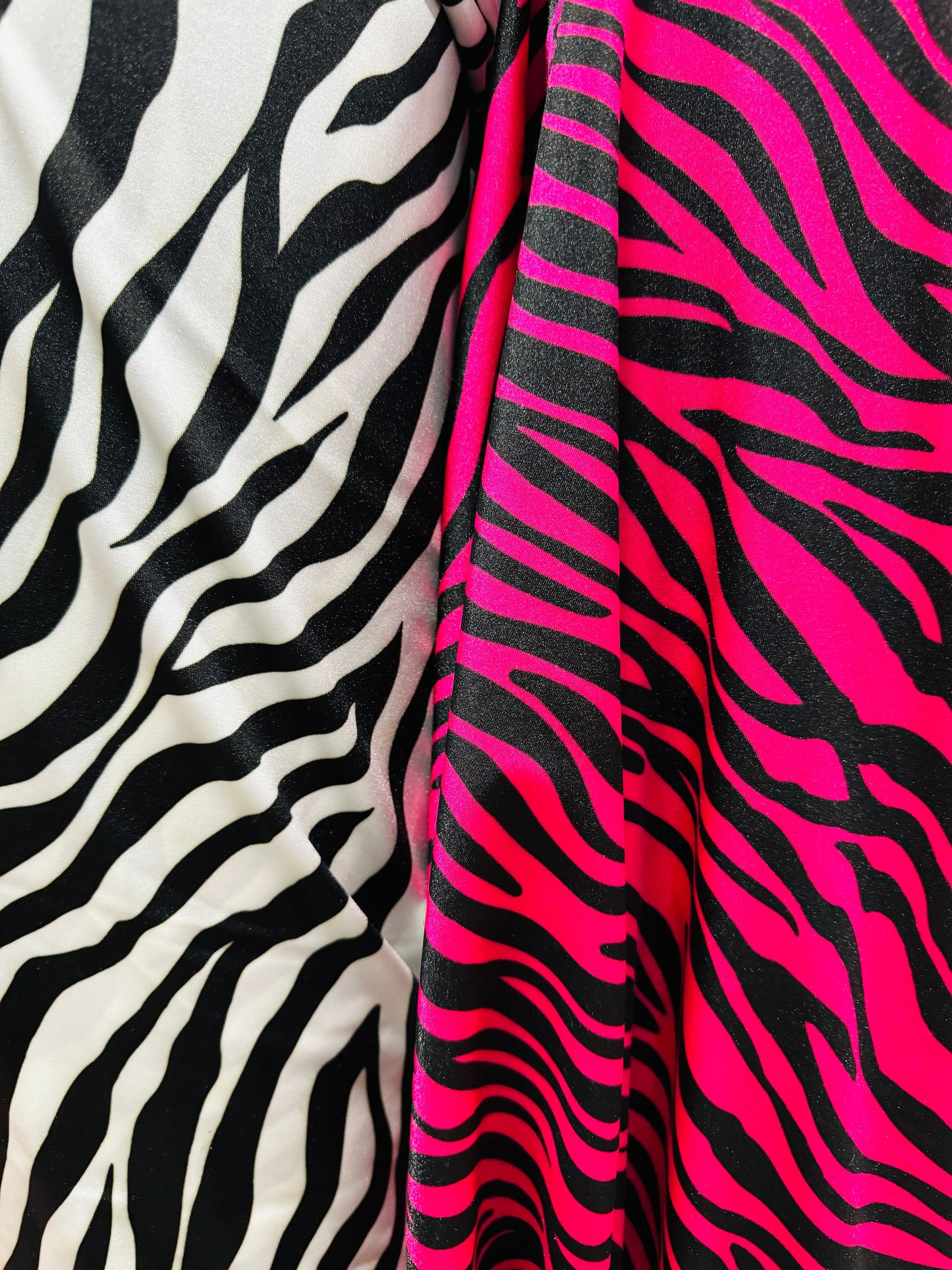 Exotic zebra design Fuchsia/black print on best quality shiny nylon spandex 4-way stretch 58/60” High quality fabrics by AlexLAFabrics