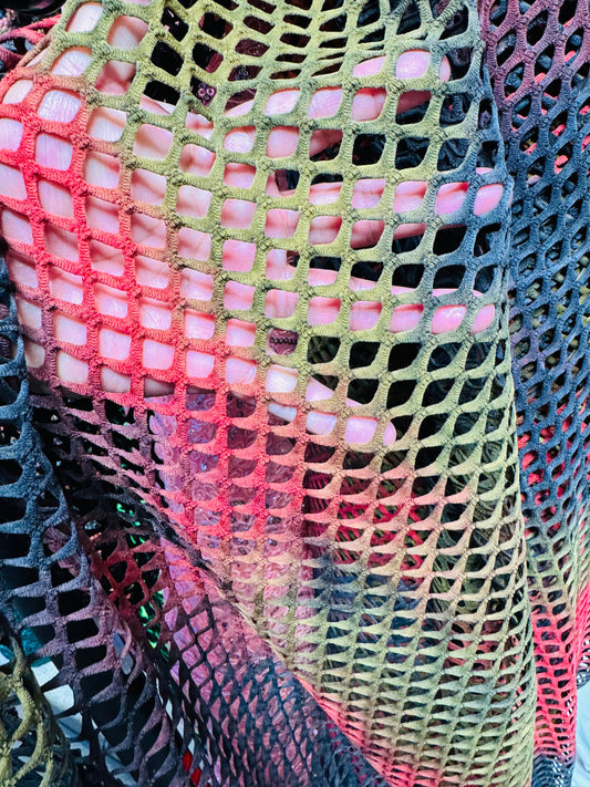 New tie dye fishnet 4-way spandex 58/60” High quality fabrics by AlexLAFabrics