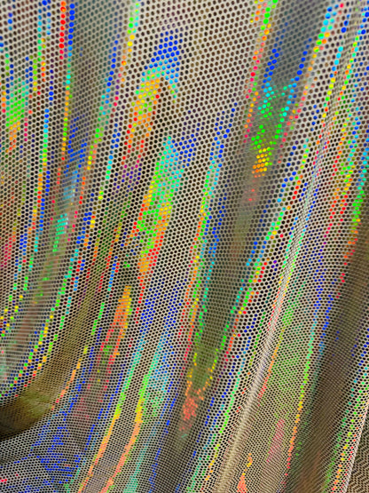 Spectrum disco sequins Iridescent silver on poly spandex 2-way stretch 58/60”
