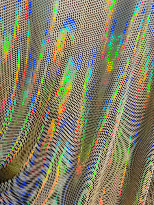 Spectrum disco sequins Iridescent silver on poly spandex 2-way stretch 58/60”