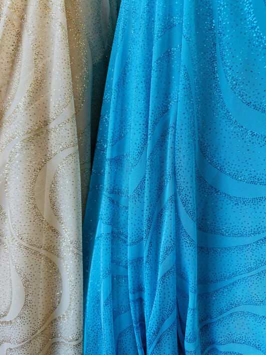 New Luxury Wavy design on mesh with glitter 2-way stretch 58/60”