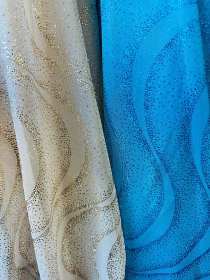 New Luxury Wavy design on mesh with glitter 2-way stretch 58/60”