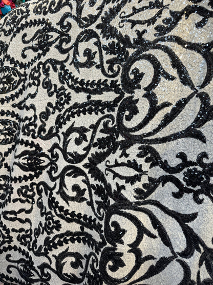 New Italian sequins design glitz sequins embroidered on power mesh 4-way stretch 58/60”