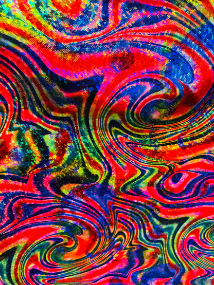 New Modern swirl abstract design on metallic shattered glass nylon spandex 4-way stretch 58/60” High quality fabrics by AlexLAFabrics