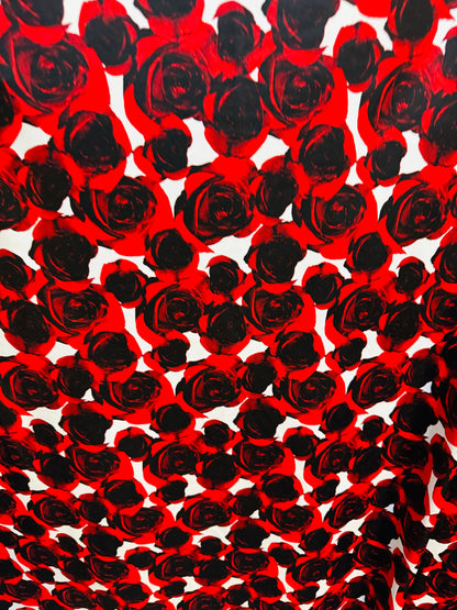 Romantic Roses design Red/White print on best quality of nylon spandex 4-way stretch 58/60”