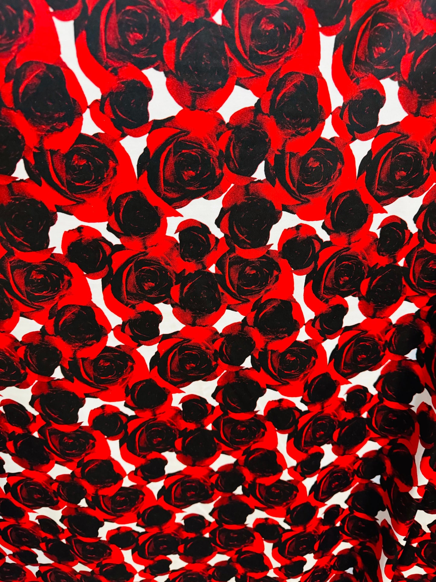 Romantic Roses design Red/White print on best quality of nylon spandex 4-way stretch 58/60”