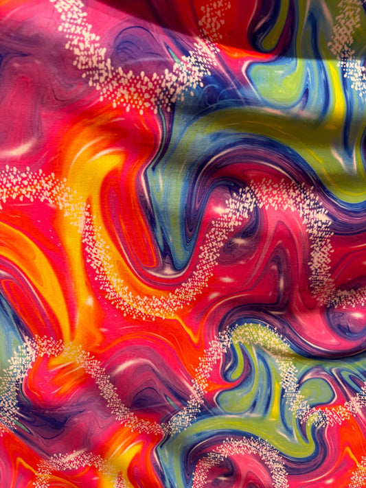 New modern abstract desk multicolor print on great quality of nylon spandex 4-way stretch 58/60”