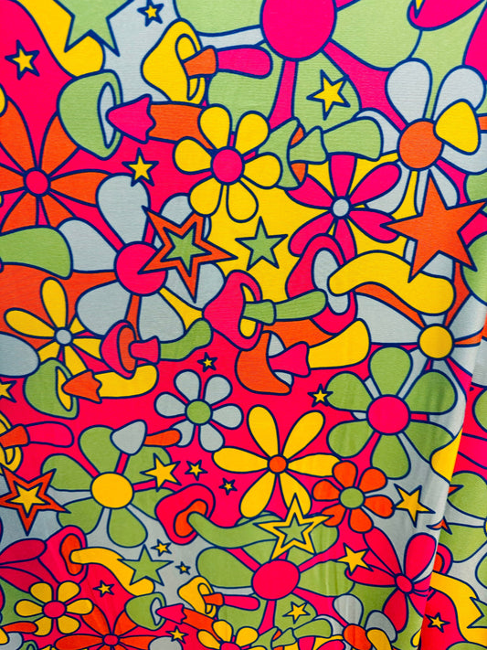 New flowers and mushrooms design rainbow multicolor print on great quality of nylon spandex 4-way stretch 58/60”