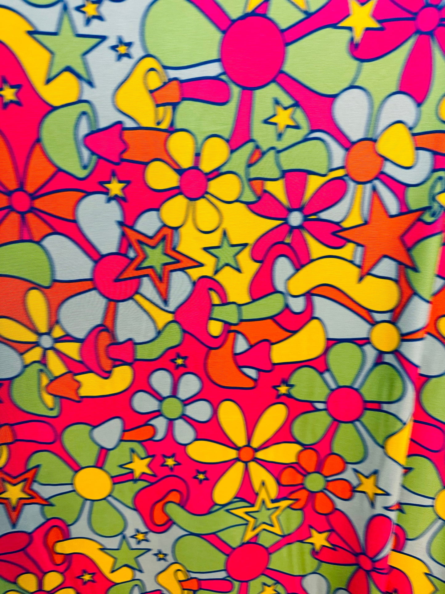 New flowers and mushrooms design rainbow multicolor print on great quality of nylon spandex 4-way stretch 58/60”