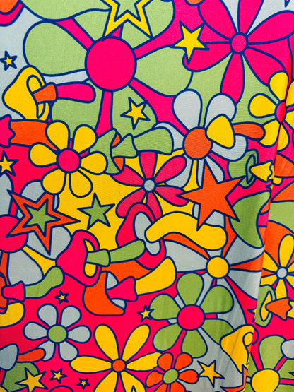New flowers and mushrooms design rainbow multicolor print on great quality of nylon spandex 4-way stretch 58/60”
