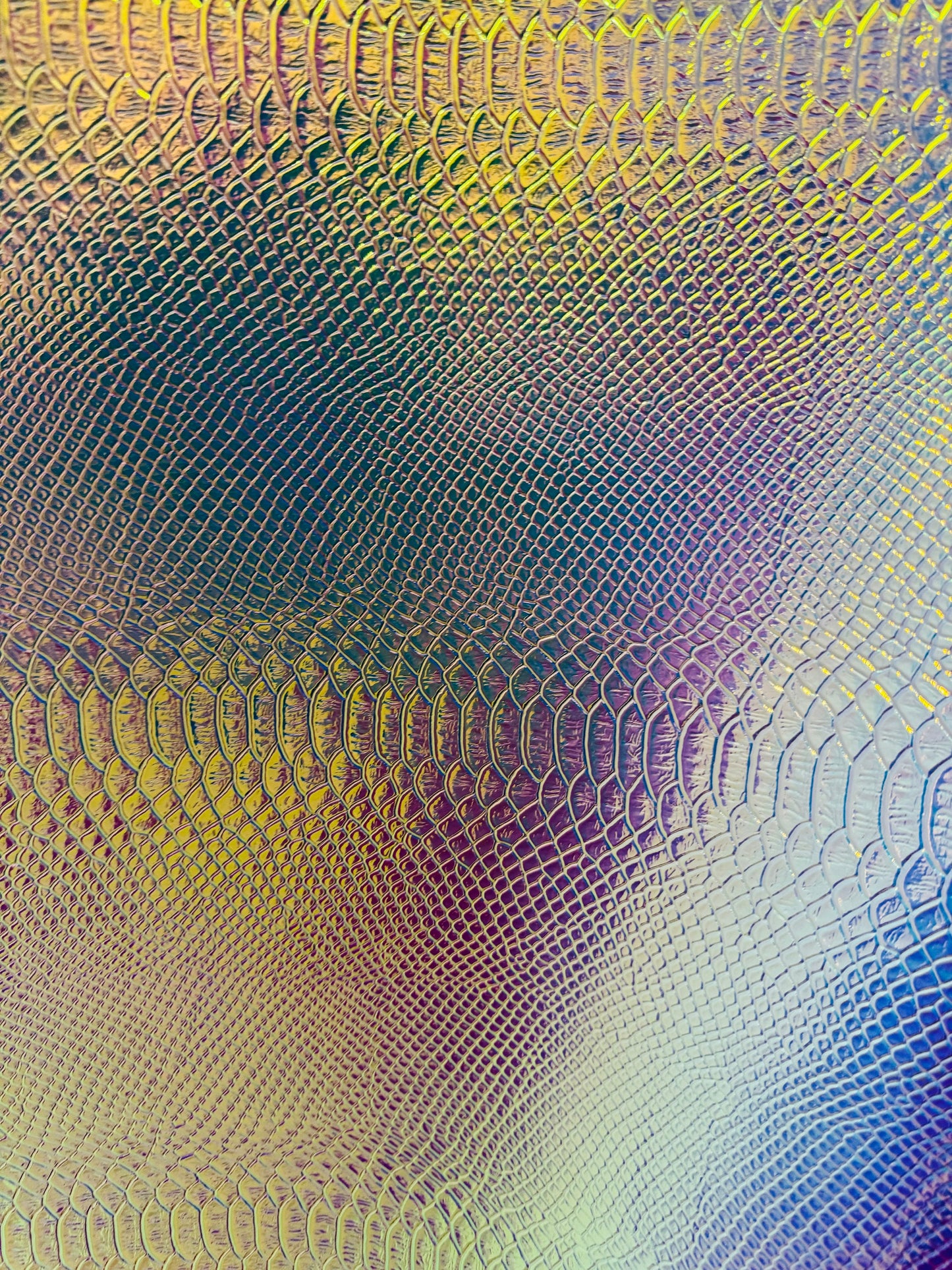 Exotic Alligator design Iridescent metallic vinyl non stretch 58/60”