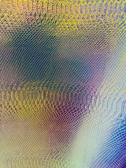 Exotic Alligator design Iridescent metallic vinyl non stretch 58/60”