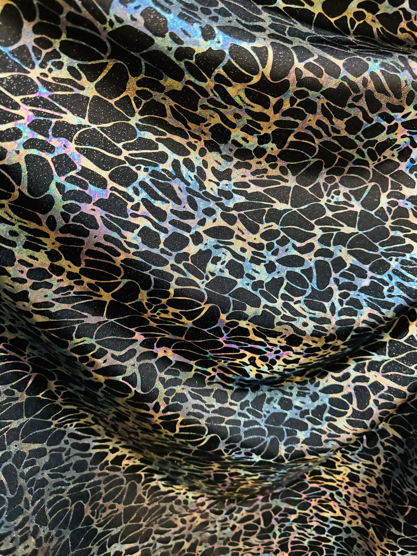 New Spiderweb design Iridescent black metallic nylon spandex 4-way stretch 58/60” High quality fabrics by AlexLAFabrics