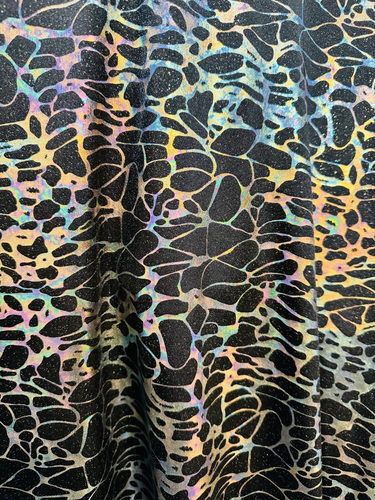 New Spiderweb design Iridescent black metallic nylon spandex 4-way stretch 58/60” High quality fabrics by AlexLAFabrics