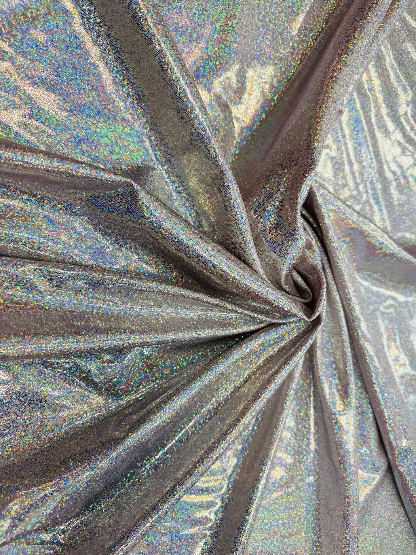 Blush/silver foggy foil hologram metallic nylon spandex 4-way stretch 58/60”