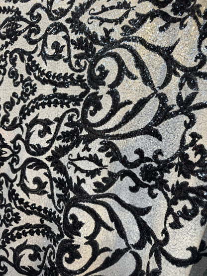 New Italian sequins design glitz sequins embroidered on power mesh 4-way stretch 58/60”